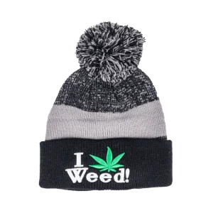 Black and Grey I Love Weed Beanie