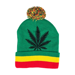Green Rasta Weed Leaf Beanie