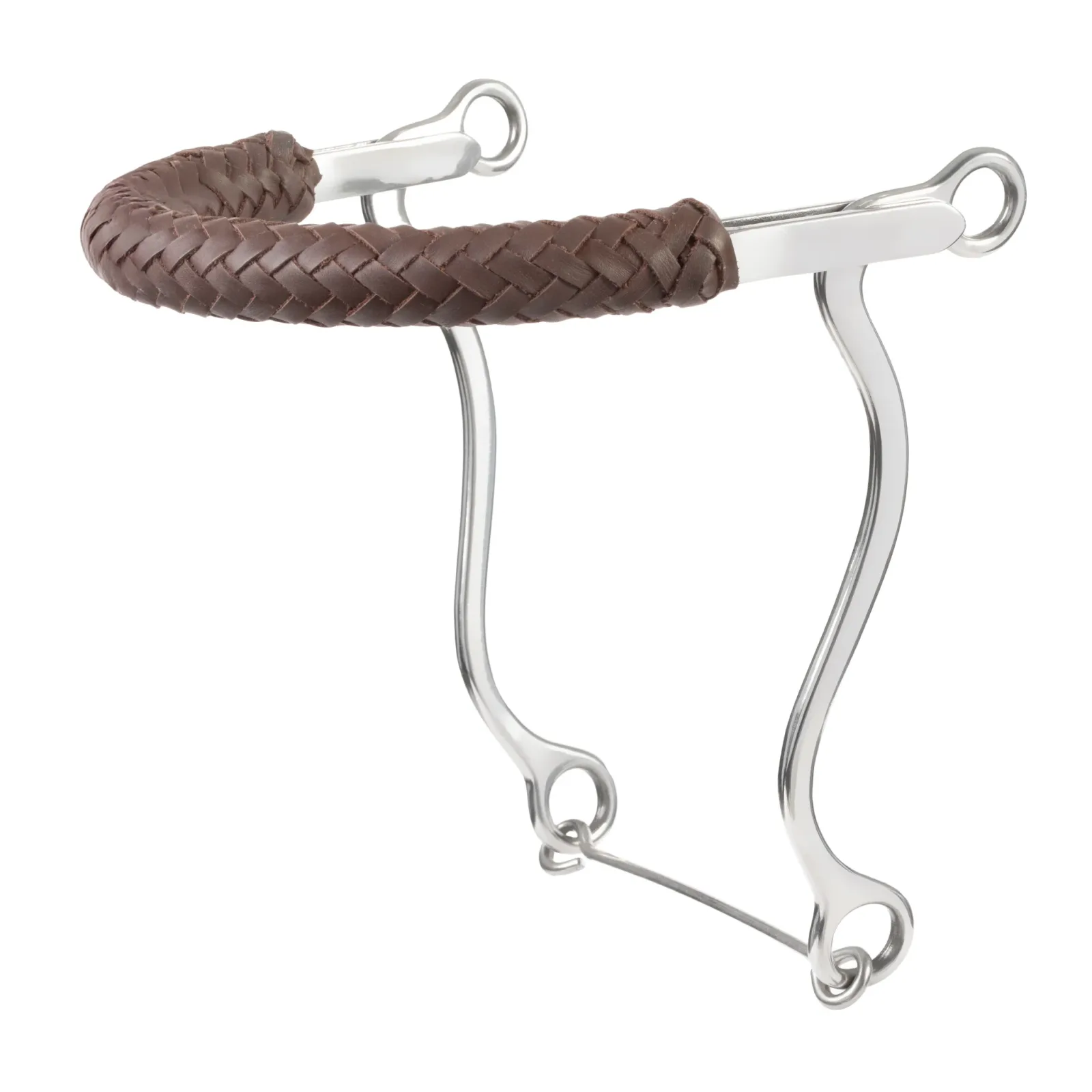 Hackamore Bit with Braided Leather Noseband, Stainless Steel, 8 1/2" Cheeks - Image 2