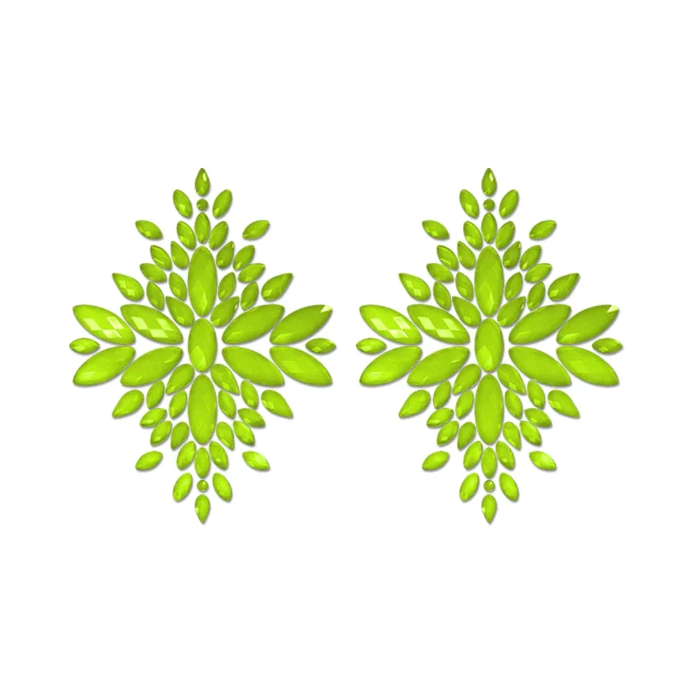 Fantasy Lingerie Glow-In-The-Dark Crystal 1 Pair Jeweled Pasties Neon Green O/S - Image 2