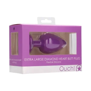 Ouch! Flexible Silicone Diamond Heart Butt Plug Purple Extra Large