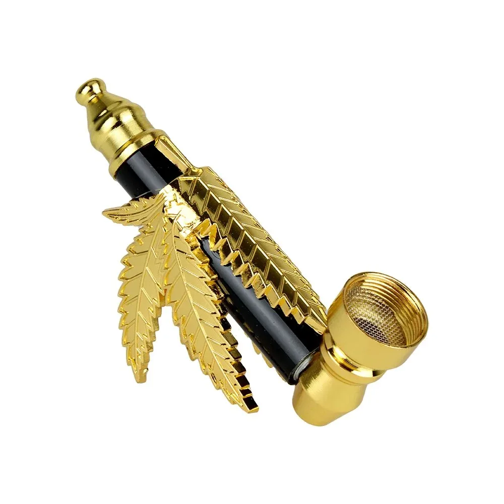 Metal Hemp Leaf Hand Pipe - 3.5" 12ct - Image 2