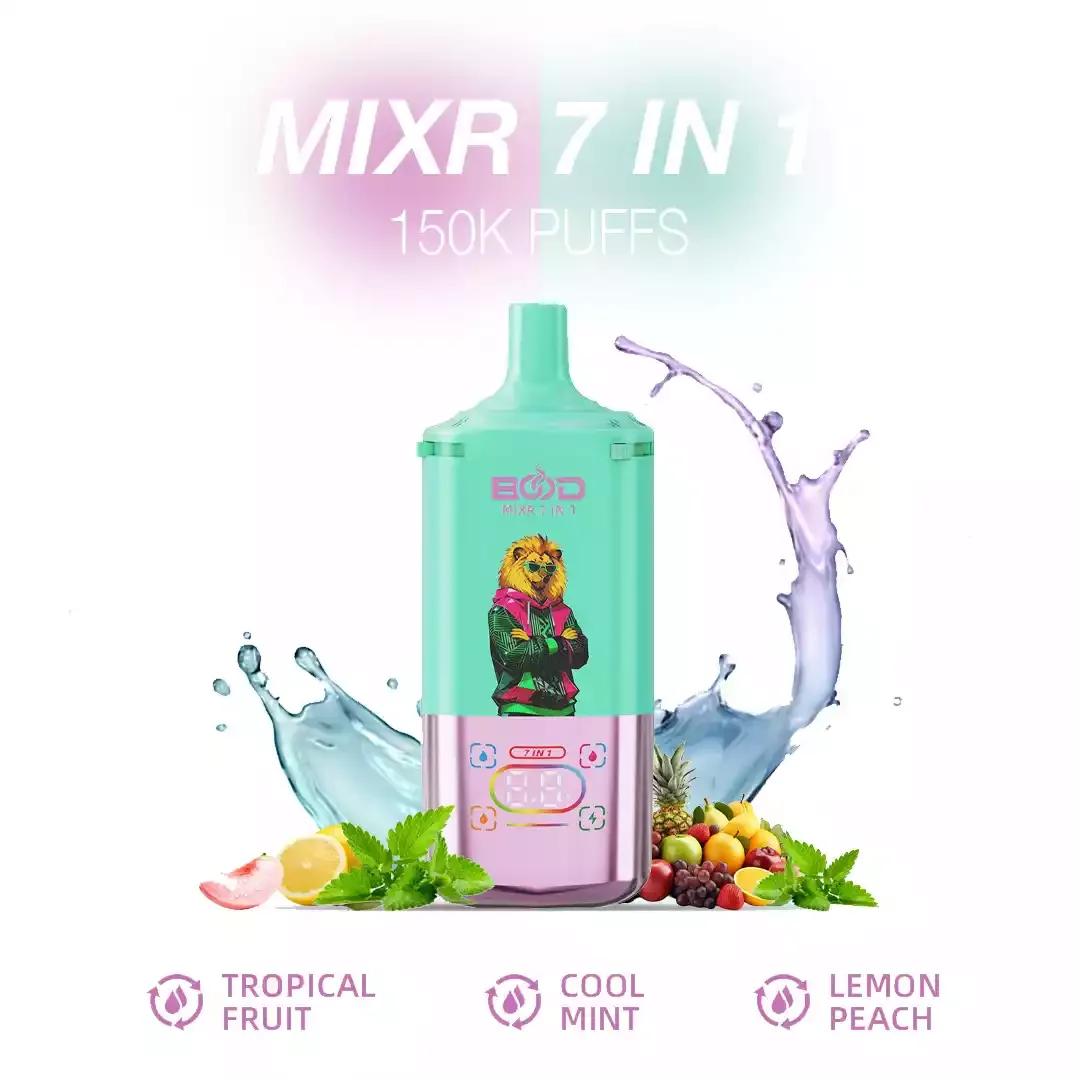 BOOD MIXR 7 in 1 150K Disposable Vapes Wholesale Bulk Buy 150000 Puffs Tri Tank Dual Mesh Coil Taste Switching