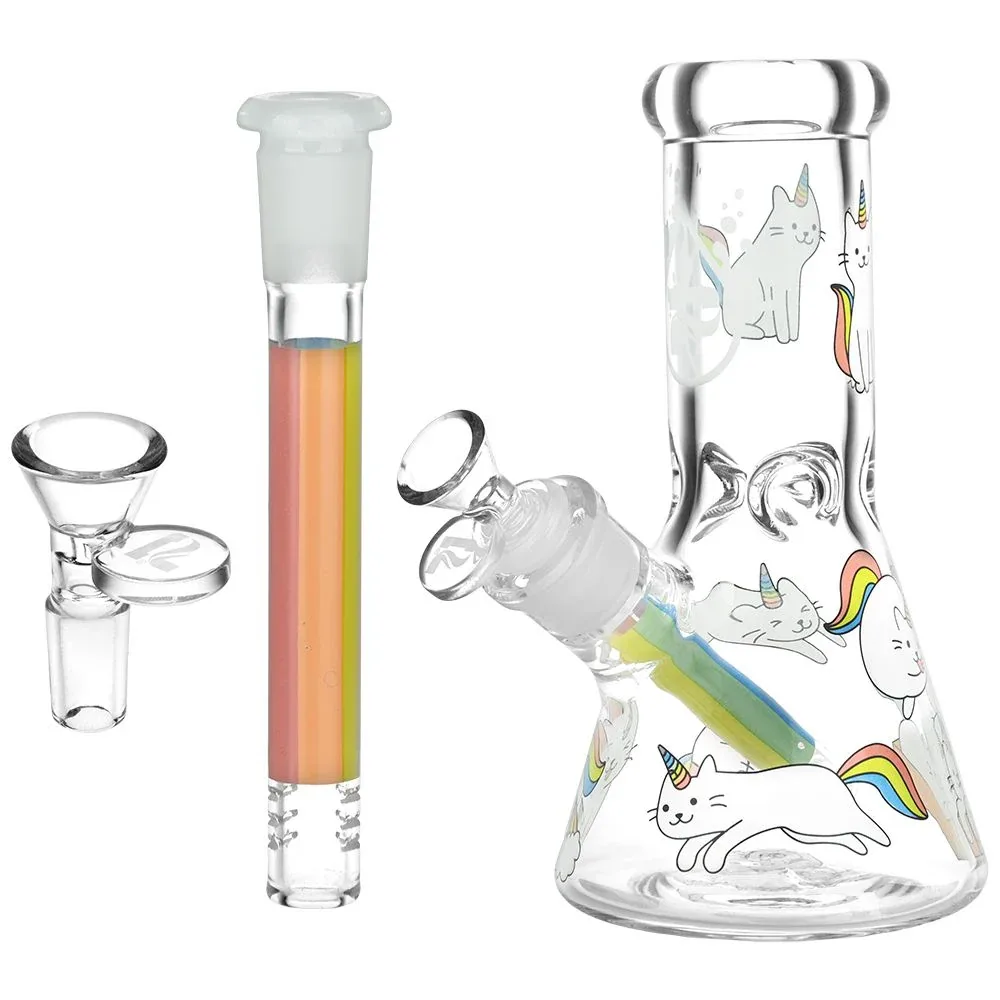 Pulsar Caticorns Design Glass Beaker Water Pipe - 8" / 14mm F - Image 2