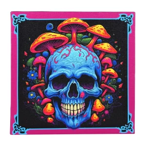 Skull with Mushrooms Canvas Print w/ Wood Frame - 10"