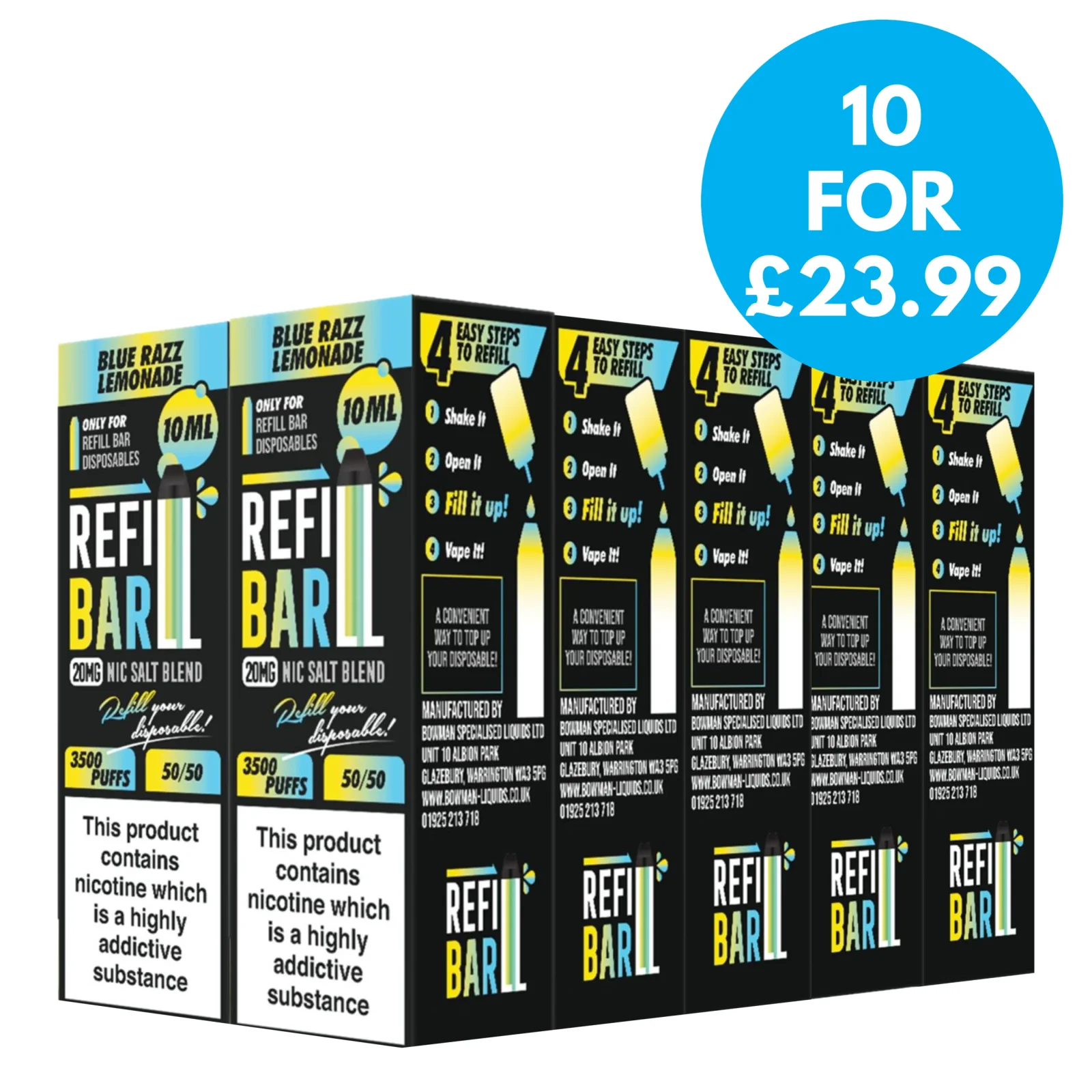 Box of 10 – 20mg Refill Bar Salts 10ml Nic Salts (50VG/50PG)