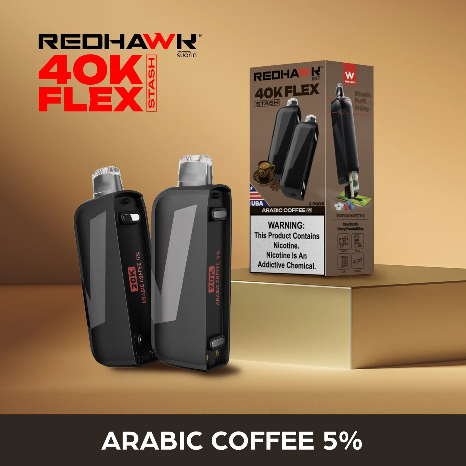RedHawk 40K FLEX Stash ARABIC COFFEE 2 Pack Replacement Pods