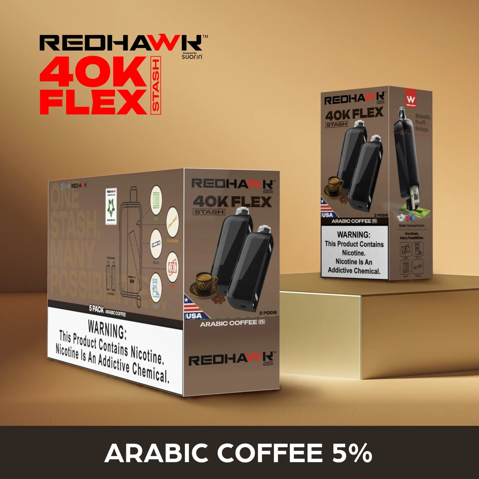 RedHawk 40K FLEX Stash ARABIC COFFEE 2 Pack Replacement Pods - Image 2